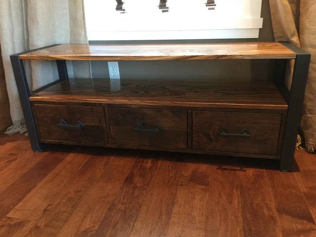 Zebrawood Contemporary Shelved Media Console
