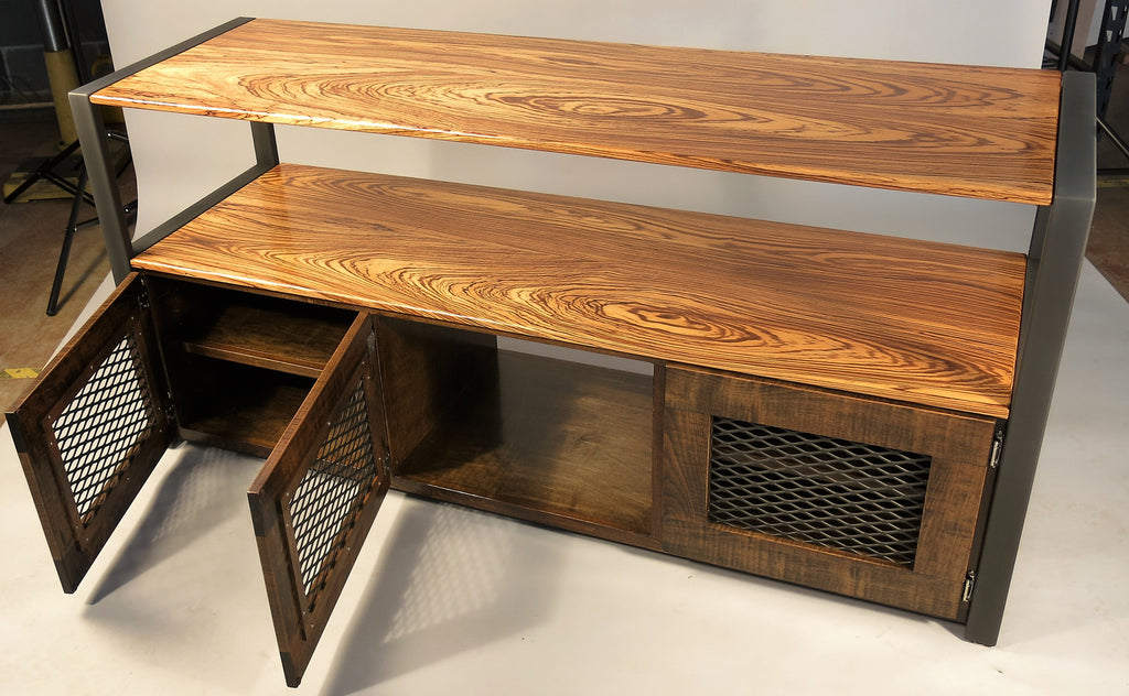 Zebrawood and Maple Media Console - TerraSteel Furniture Design, LLC - Bend, OR