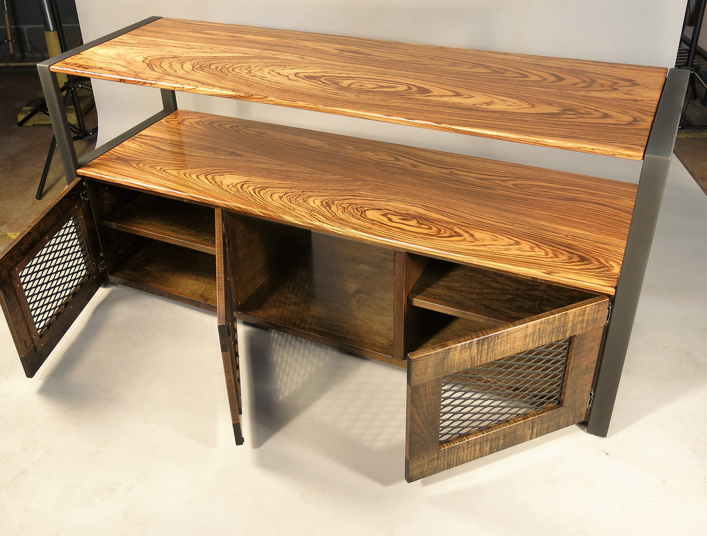 Zebrawood and Maple Media Console - TerraSteel Furniture Design, LLC - Bend, OR