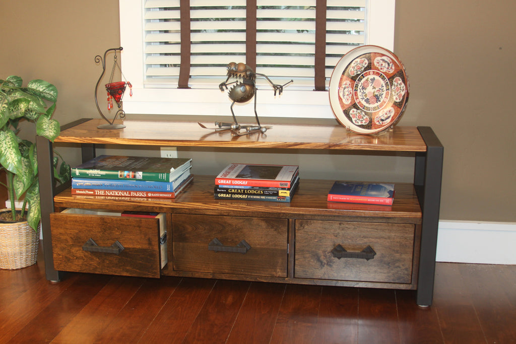 Zebrawood Contemporary Shelved Media Console