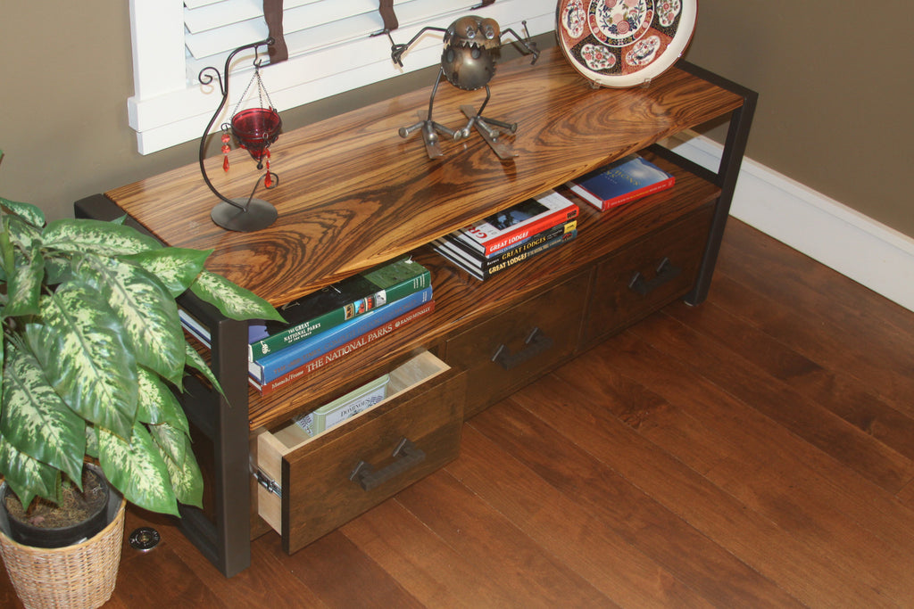 Zebrawood Contemporary Shelved Media Console